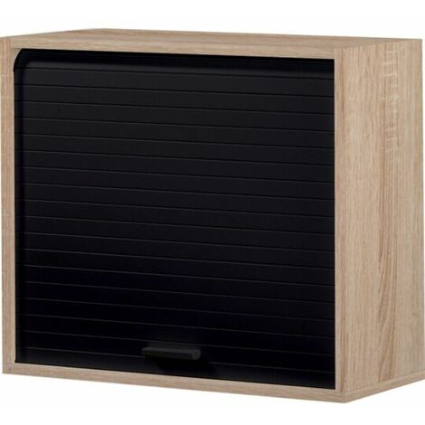 Rangement mural à rideau chêne clair et noir Couna L 60 x H 54cm (1/5)