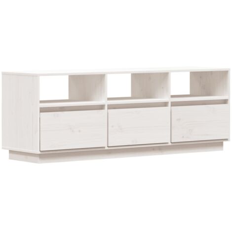 Meuble TV Blanc 140x37x50 Bois de pin massif (1/5)