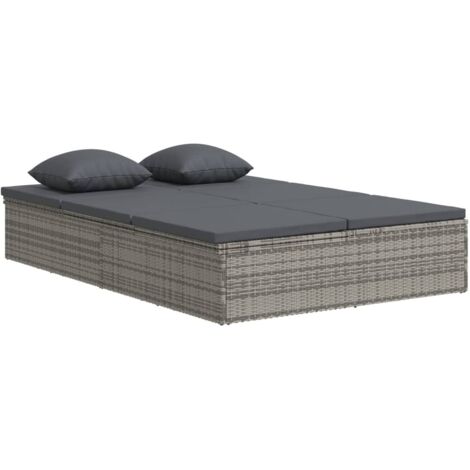 Transat convertible avec coussin Résine tressée Gris foncé (1/5)