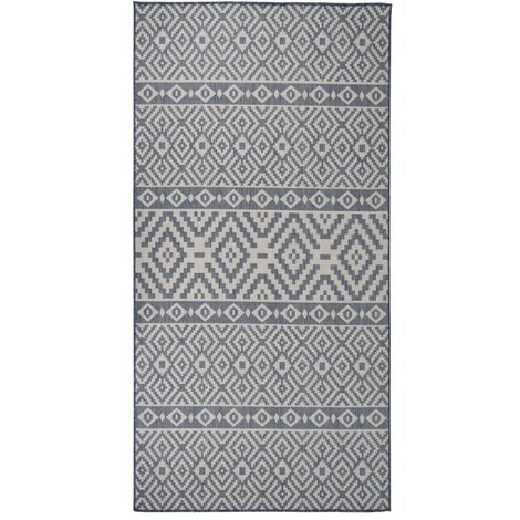 Tapis à tissage plat d'extérieur 100x200 Rayures bleues (1/5)