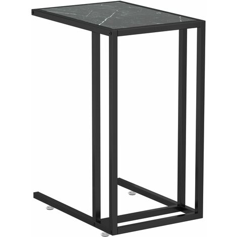 Table d'appoint ordinateur Marbre noir 50x35x65 Verre trempé (1/5)