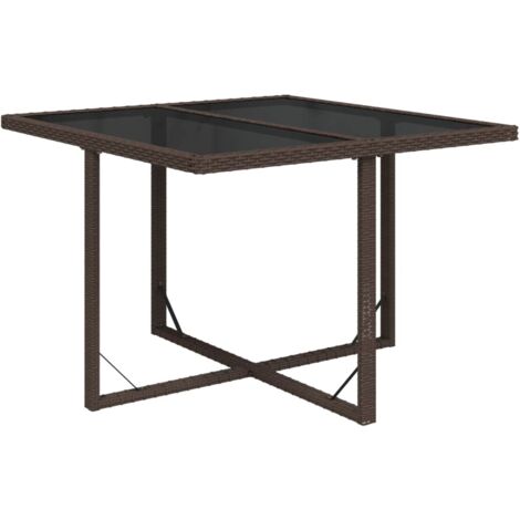 Table de jardin Marron 109x107x74 Résine tressée et verre (1/5)
