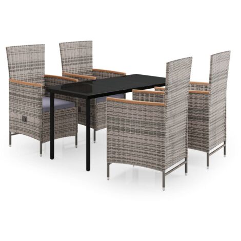 Ensemble de salle à manger de jardin avec coussins 5 pcs Gris 3 (1/5)