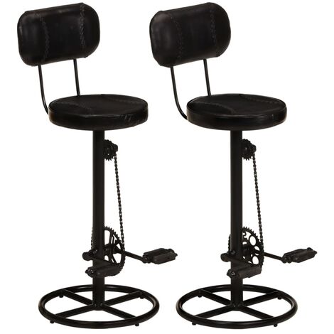 Tabourets de bar 2 pcs Noir Cuir de chèvre véritable (1/5)