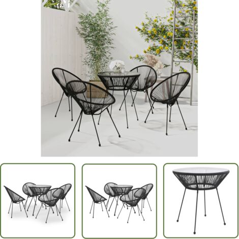 The Living Store Ensemble à dîner d'extérieur 5 pcs Rotin PVC Noir - Meubles De Jardin - Salon De Jardin - Set De Table - Mobilier De Jardin - Table Et Chaises (1/5)