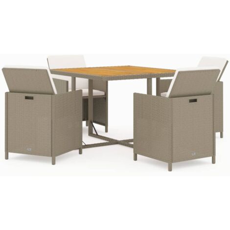 Meubles à dîner de jardin 5 pcs et coussins Poly rotin Beige (1/5)