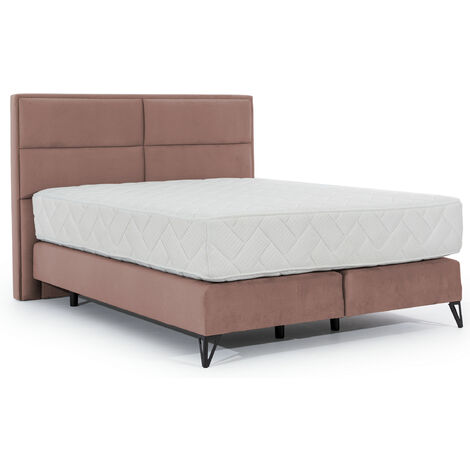 Lit continental tissu rose Tiempo avec matelas 30cm en latex et pied métal noir-180x200 (1/5)