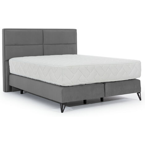 Lit continental tissu gris Tiempo avec matelas 30cm en latex et pied métal noir-160x200 (1/5)
