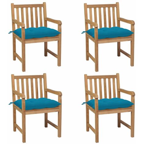 Chaises de jardin 4 pcs avec coussins bleu clair Teck solide (1/5)