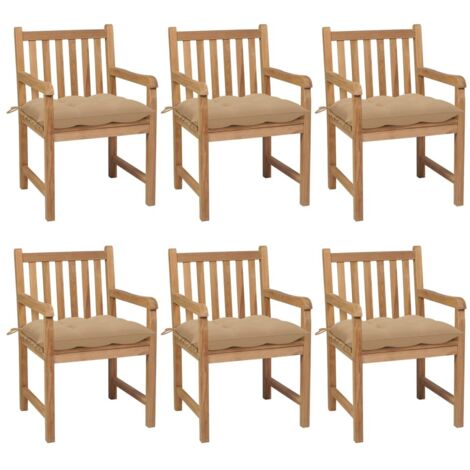 Chaises de jardin 6 pcs avec coussins beige Bois de teck solide (1/5)