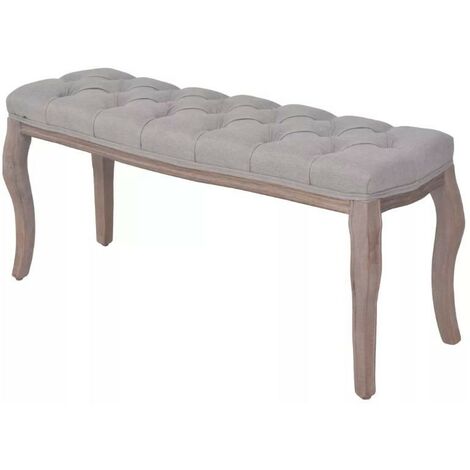 Banc capitonné lin gris et pieds bois massif clair Makin 110 cm (1/5)