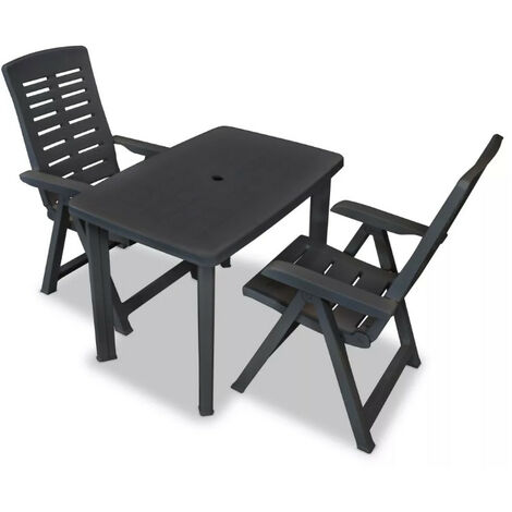 Table rectangulaire et 2 chaises de jardin plastique anthracite Camille (1/5)