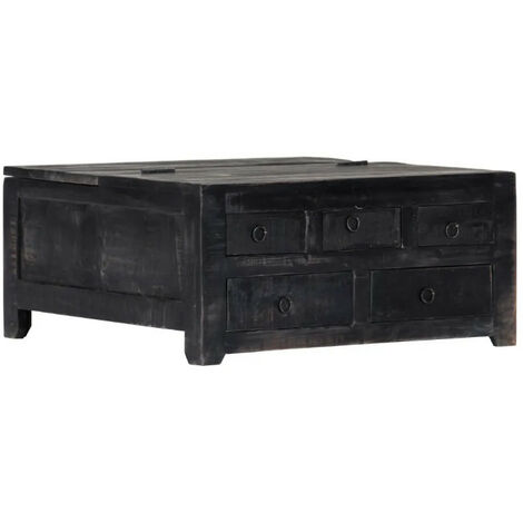 Table basse carrée 5 tiroirs manguier massif noir Pinkie (1/5)