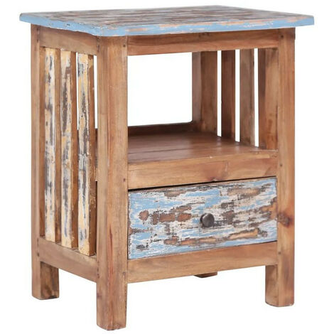 Table de chevet 1 tiroir bois de récupération massif Teref (1/5)