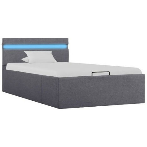 Lit coffre à LED tissu gris foncé Rundo 90x200 (1/5)