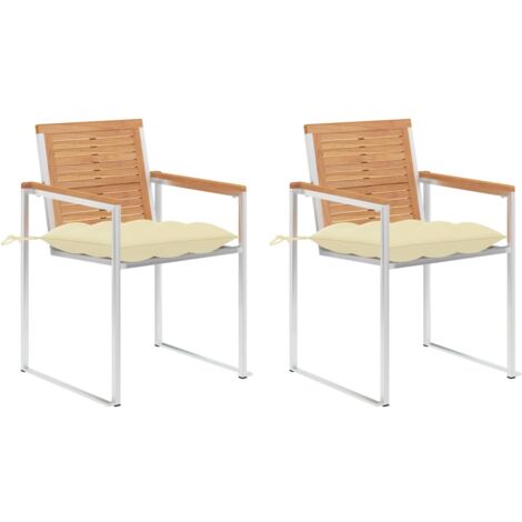 Chaises de jardin avec coussins 2 pcs Teck solide et acier 19 (1/5)