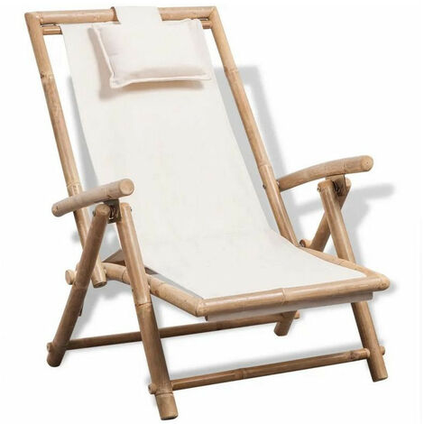 Chaise de jardin bambou et toile blanche Maboun (1/2)