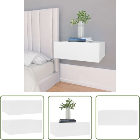 Étagère murale - vidaXL Tables de chevet flottantes 2 pcs Blanc bois d’ingénierie - Rangement chambre moderne (1/5)