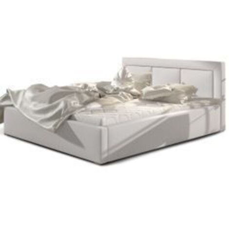 Lit adulte avec coffre de rangement Berlino - Simili cuir rembourré-Blanc-140x200 (1/5)
