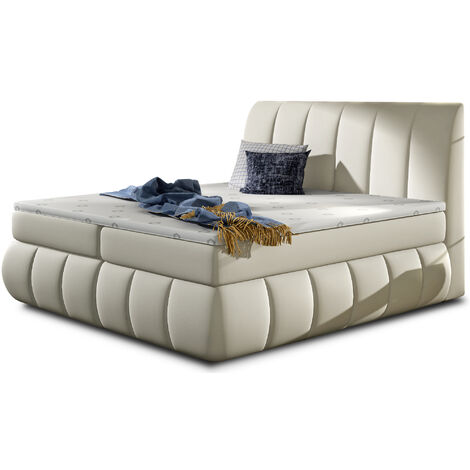 Lit continental simili cuir beige clair Florencia-160x200 (1/5)