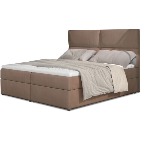 Lit continental capitonné velours marron clair Weber-180x200 (1/5)