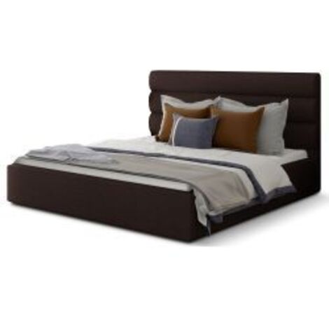 Lit adulte avec coffre de rangement Klarina - Tissu rembourré-Marron foncé-160x200 (1/5)
