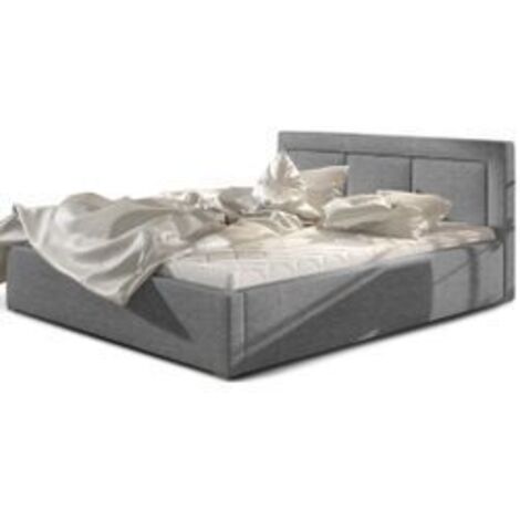 Lit double avec sommier Berlino - Tissu rembourré-Gris-200x200 (1/5)