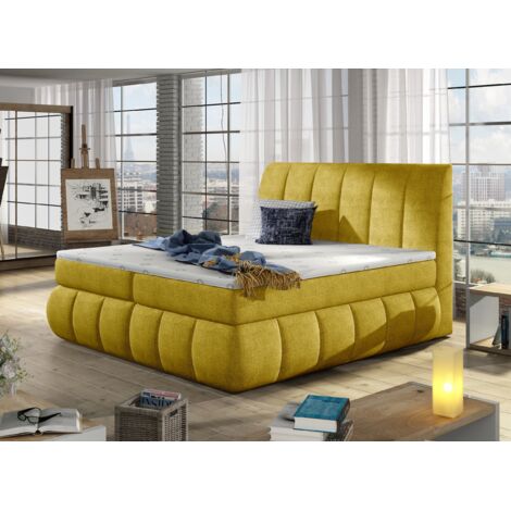 Lit continental tissu jaune olive Florencia-180x200 (1/5)