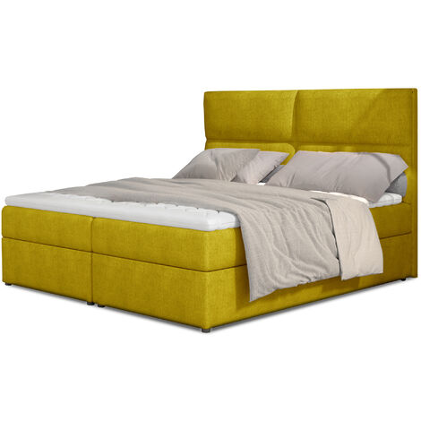 Lit continental capitonné tissu jaune Weber-180x200 (1/5)