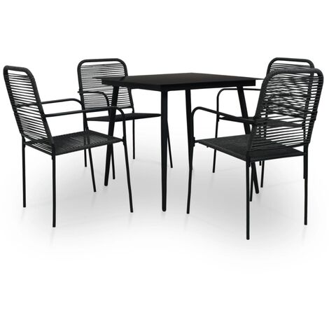 Mobilier à dîner d'extérieur 5 pcs Corde en coton et acier Noir (1/5)