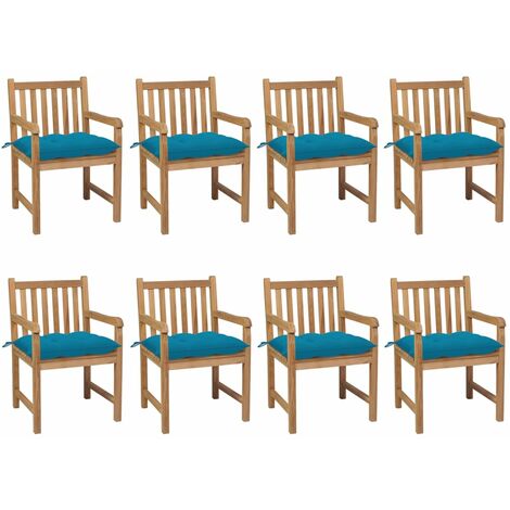 Chaises de jardin 8 pcs avec coussins bleu clair Teck solide (1/5)