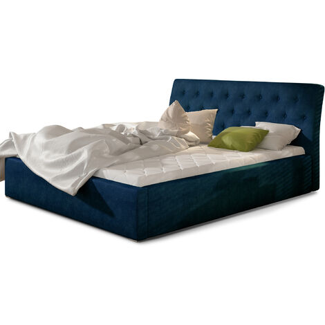 Lit velours capitonné Venizia-Bleu nuit-180x200-Version sommier et coffre (1/5)