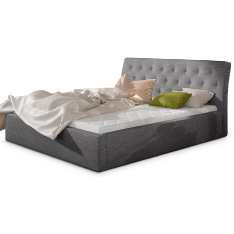 Lit tissu capitonné Venizia-Gris clair-200x200-Version sommier et coffre (1/5)