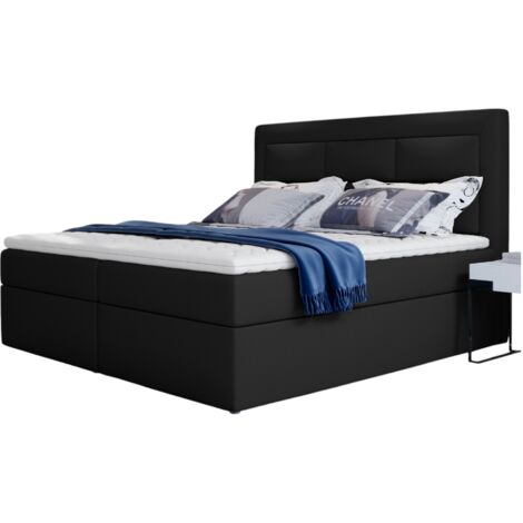 Lit continental simili cuir noir Balore-180x200 (1/5)