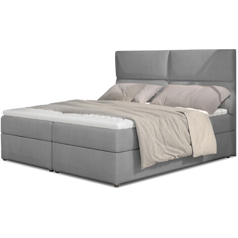 Lit continental capitonné velours gris clair Weber-160x200 (1/5)