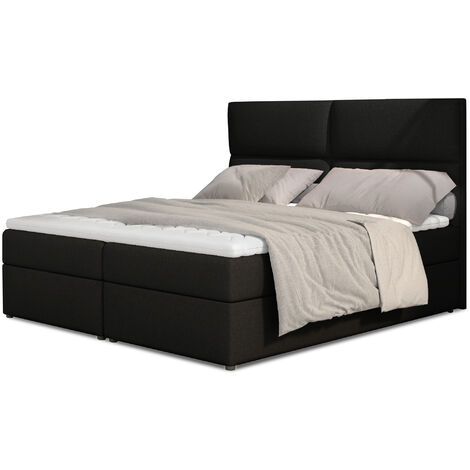 Lit continental capitonné tissu noir Weber-160x200 (1/5)