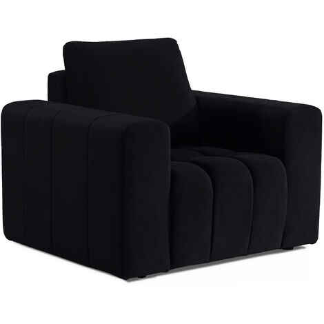 Fauteuil moderne capitonné LARKO velours-Noir (1/5)