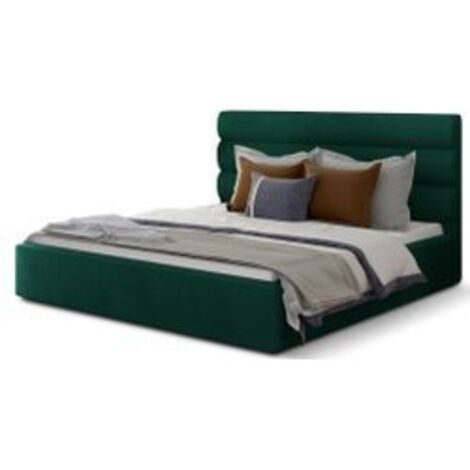 Lit adulte avec coffre de rangement Klarina - Velours rembourré-Vert-180x200 (1/5)