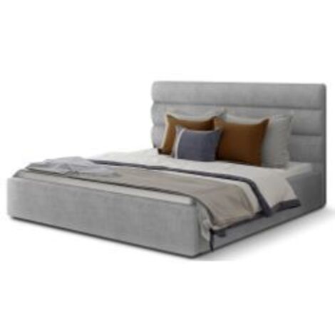 Lit adulte avec coffre de rangement Klarina - Tissu rembourré-Gris-140x200 (1/5)