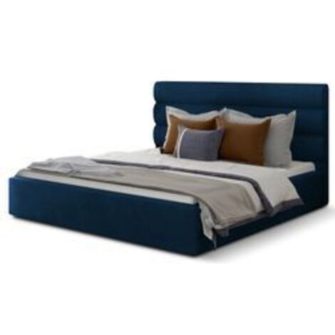 Lit adulte avec coffre de rangement Klarina - Velours rembourré-Bleu foncé-180x200 (1/5)