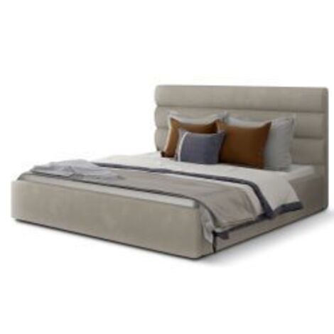 Lit double avec sommier Klarina - Velours rembourré-Beige-200x200 (1/5)