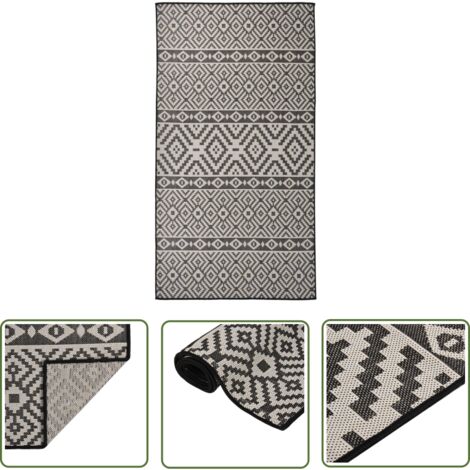 The Living Store Tapis à tissage plat d'extérieur 80x150 cm Rayures noires - Tapis Exterieur - Tapis De Terrasse - Tapis Résistant Aux Intempéries - Tapis Anti Uv - Tapis Design (1/5)
