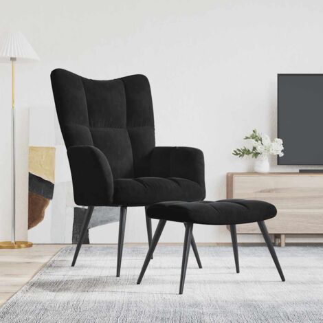 Fauteuil relax avec tabouret en velours noir (1/5)