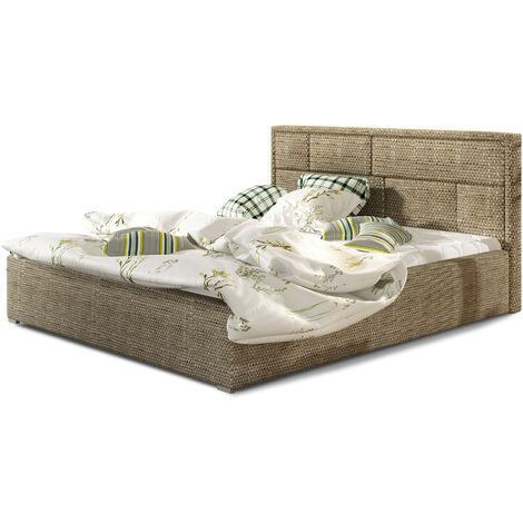 Lit adulte avec coffre de rangement Lenzo – Tissu rembourré-Beige chiné-160x200 (1/5)