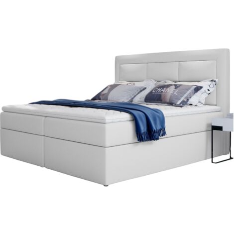 Lit continental simili cuir blanc Balore-160x200 (1/5)