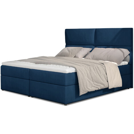Lit continental capitonné velours bleu Weber-160x200 (1/5)