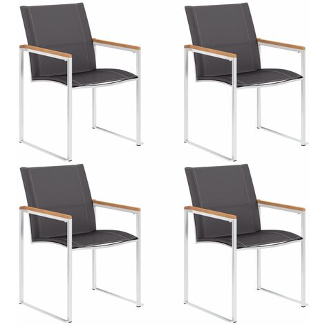 Chaises de jardin 4 pcs Textilène et acier inoxydable Gris (1/5)