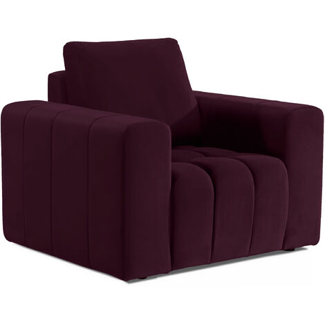 Fauteuil moderne capitonné LARKO velours-Prune (1/5)