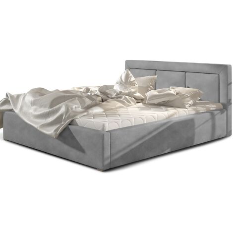 Lit adulte avec coffre de rangement Berlino - Velours rembourré-Gris-180x200 (1/5)