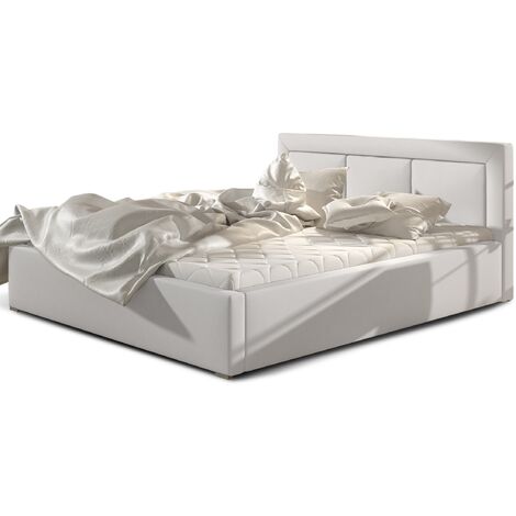 Lit adulte avec coffre de rangement Berlino - Simili cuir rembourré-Blanc-180x200 (1/5)